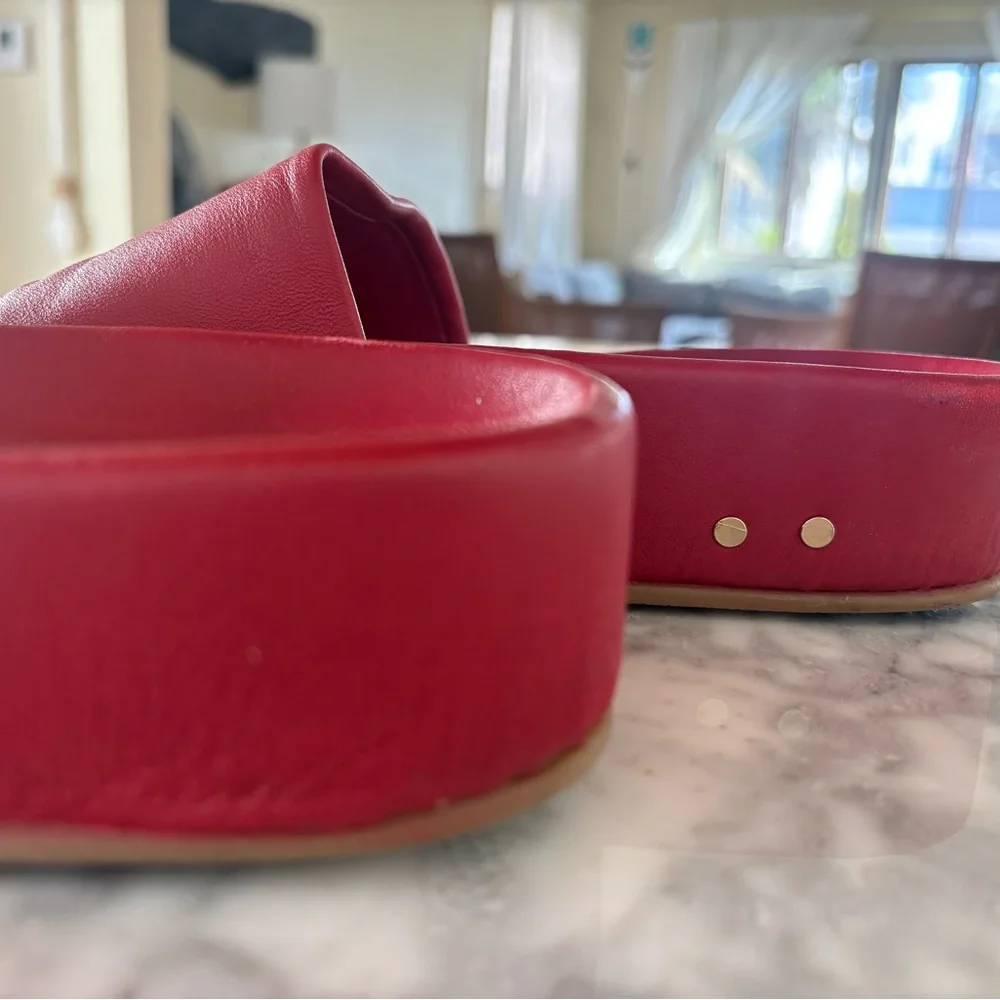 beek Red Leather Slide Sandals - Picture 3 of 6